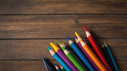 Obraz premium AI content. Wooden background with set of school student.