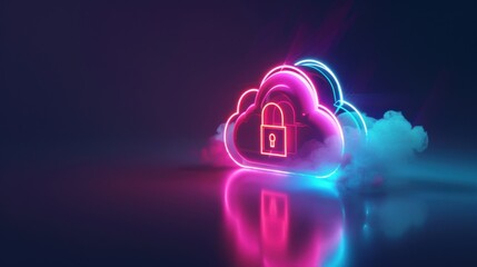 Obraz premium Neon Cloud Security Illustration