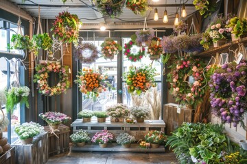 Floral Delights: A Flower Shop Filled with Wreaths and Bouquets