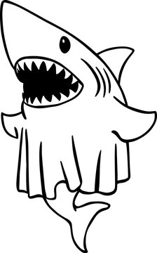 cartoon shark mouth open black and white