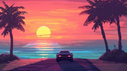 Sunset Drive on Tropical Beach