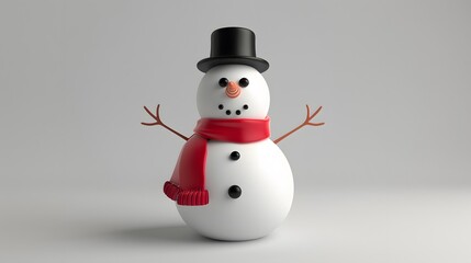 Fototapeta premium Snowman with red scarf, gray background , miniaml , 3D , Christmas