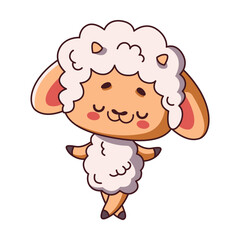Dreaming little sheep dancing color vector illustration. Story character. Kawaii lamp enjoying festive holiday icon on white background