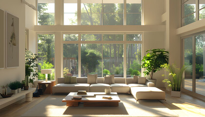 Fototapeta premium Living room interior design in minimalist style