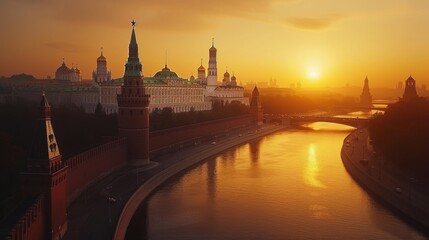 Obraz premium A View of a City at Sunset With a River and Buildings in the Background - Generative AI