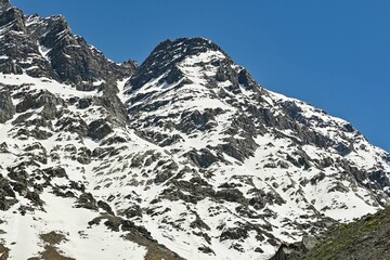 View of mountains in the Andes mountain range near Portillo in summer