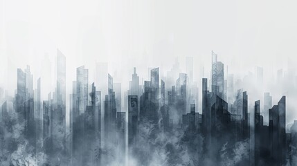 Fototapeta premium Stylized Geometric City Skyline in Shades of Gray and Black on Pure White Background Creating Abstract and Mysterious Landscape