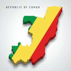 Republic of the Congo 3d map with national flag on grey background