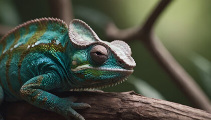 Fototapeta premium closeup of a chameleon on a branch