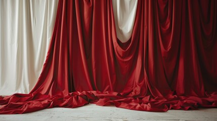 Red stage drape on white backdrop