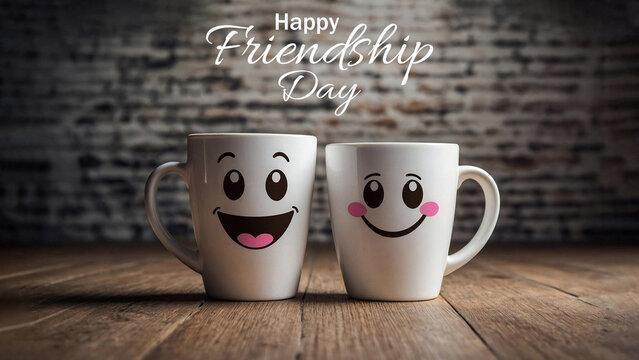 Cups kawaii smile in concept of Friendship day background