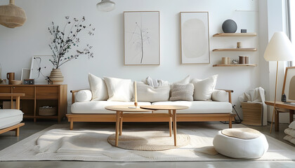 Fototapeta premium Living room interior design in minimalist style