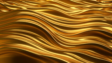 Obraz premium A mesmerizing golden wave pattern that flows seamlessly across the canvas. The waves are smooth, reflecting light in a way that creates a shimmering effect. 