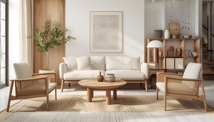 Fototapeta premium Living room interior design in minimalist style