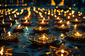 Illuminated Lotus-Shaped Candles on a Dark Surface
