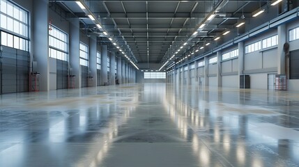 Industrial building or modern factory for manufacturing production plant or large warehouse, Polished concrete floor clean condition and space for industry product display or industry