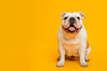 Fototapeta premium smile cute dog on yellow background