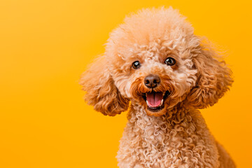 smile cute dog on yellow background