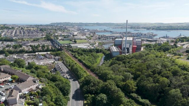 Aerial view of the Energy from Waste facility located in Devonport, Plymouth, UK