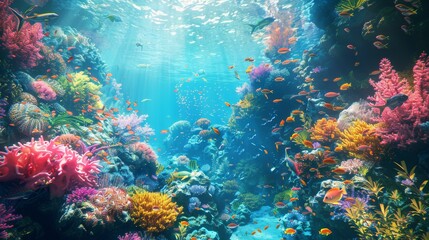 An Underwater Scene of a Coral Reef With Many Different Kinds of Fish Swimming Around It - Generative AI