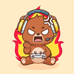 Cute Angry Bear Gaming Cartoon Vector Icon