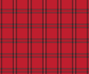 Plaid pattern, red, black, white, seamless for textiles, and for designing clothing, skirts, pants or decorative fabric. Vector illustration.
