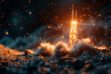 Futuristic cryptocurrency token in 3d heading to the moon in digital art concept