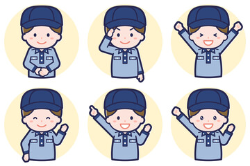 男性郵便配達員のポーズセット_01