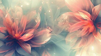 Fototapeta premium Abstract floral background with graceful petals and foliage, creating a serene and timeless visual ambiance 
