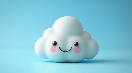 A cute, smiling cloud character with rosy cheeks on a calming blue background, perfect for children's themes and playful designs.