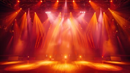 Glowing stage lights illuminate a concert hall, capturing the excitement and energy of live music