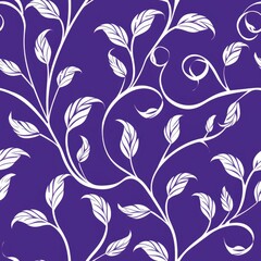 Floral white leaf pattern on a vibrant purple background, perfect for wallpapers, textiles, and decorative designs.