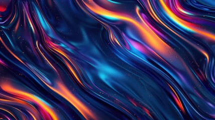 Fototapeta premium Vibrant holographic fluid waves on a dark background, creating a bold and eye-catching contrast 