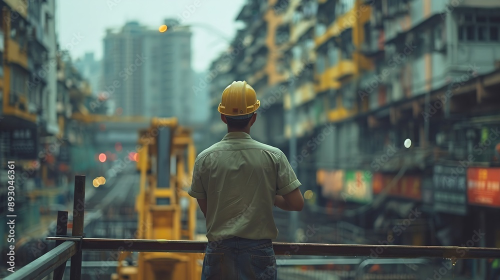 Aufkleber Man checking work process on construction site working : Generative AI
