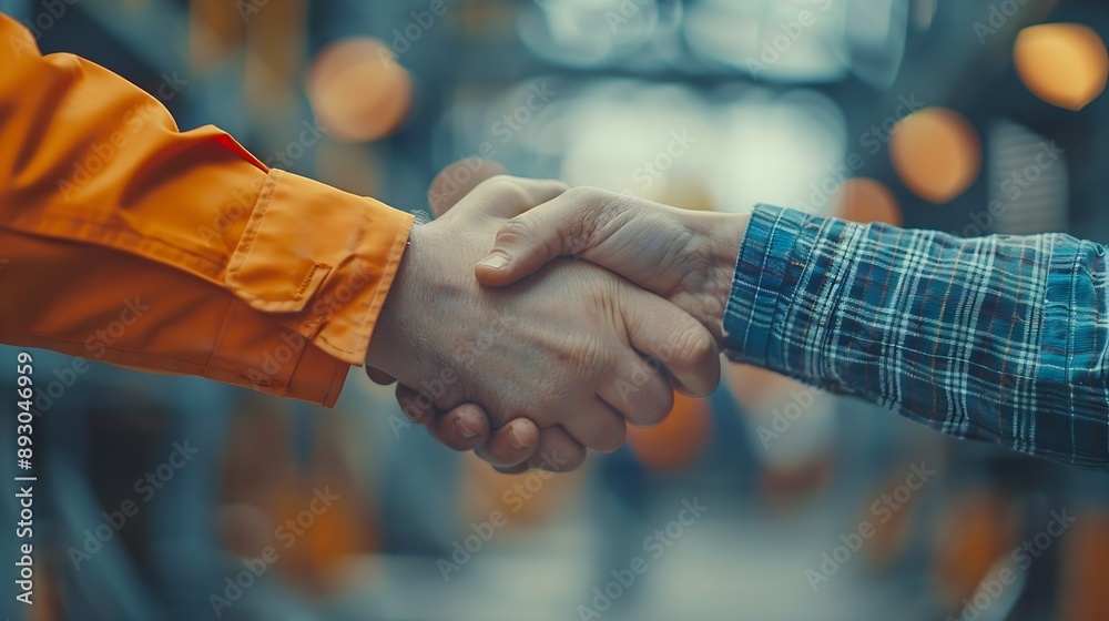 Leinwandbilder construction workers architects and engineers shake hands while working for teamwork and cooperation