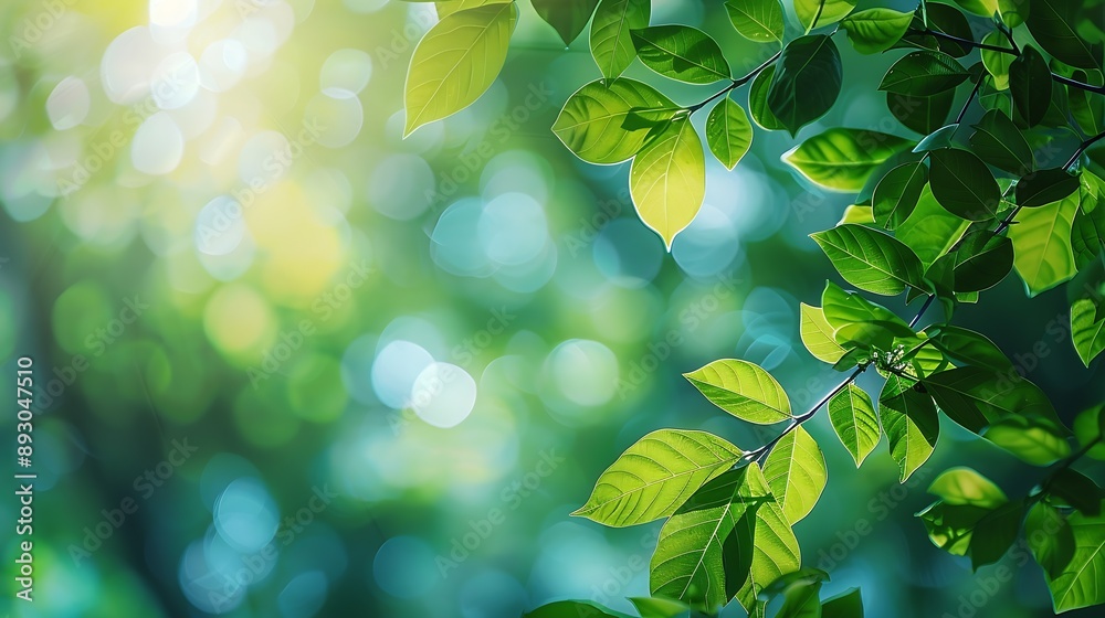 Aufkleber summer background of blue and green blurred foilage and sky with bright bokeh blurry abstract summer