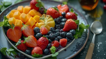 Nutritional food for heart health wellness by cholesterol diet and healthy nutrition eating with clean fruits and vegetables in heart dish by nutritionist and doctor recommended for pa : Generative AI