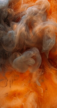 Fog cloud. Steam background. Mystical ink mist beige brown wave abstract art magic atmospheric hypnotical smoke over golden shiny glitter.