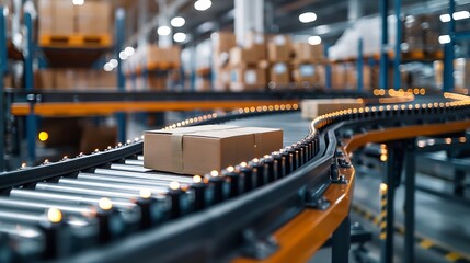 Obraz premium Automated Conveyor Belt Sorting Mechanism in a Logistics Center Automatic Engineering Solution Handling and Preparing Parcels for Delivery to Clients Warehouse Shot : Generative AI