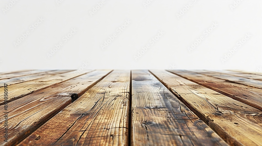 Poster empty light wooden table isolated on white : generative ai