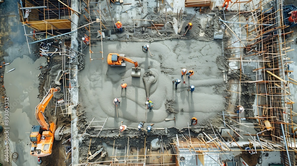 Poster construction site of buildings pouring cement top view new screed concrete with leveling mortar for 