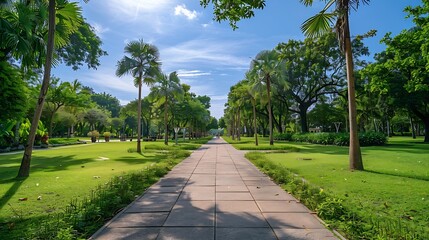 Panorama public park with clipping path : Generative AI