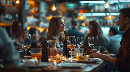 Group of people in restaurant and financial technology concept : Generative AI