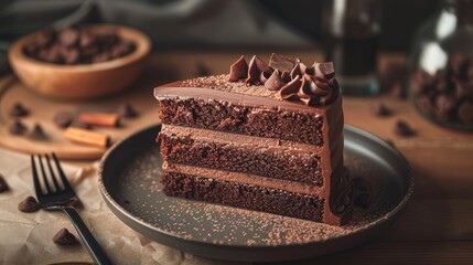 Attractive view of chocolate cake on plate