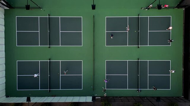 pickleball fourt courts high stationary top down view