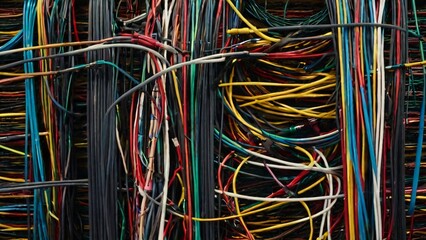 A maze of tangled cables and cords