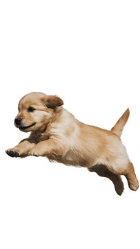 Recorte sin fondo del cuerpo entero de un cachorro golden retriever saltando alegre un obstaculo de lado reescalado 8k