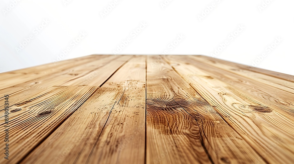 Poster empty light wooden table isolated on white : generative ai