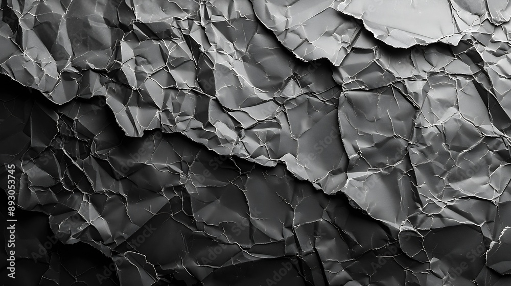 Poster Empty crumpled wet black paper blank texture copy space wall horizontal background : Generative AI