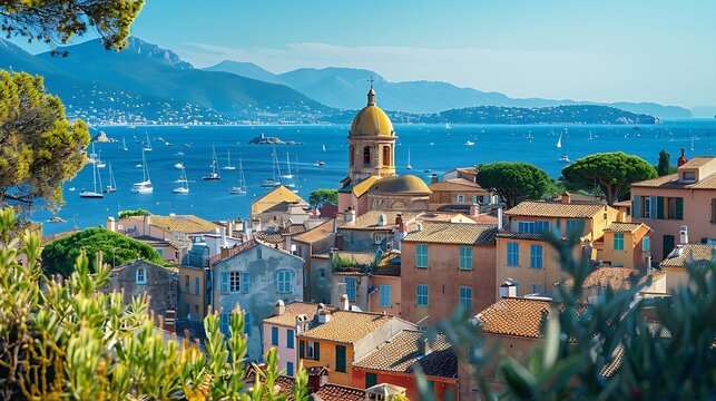View of the city of SaintTropez Provence Cote dAzur a popular travel destination in Europe : Generative AI